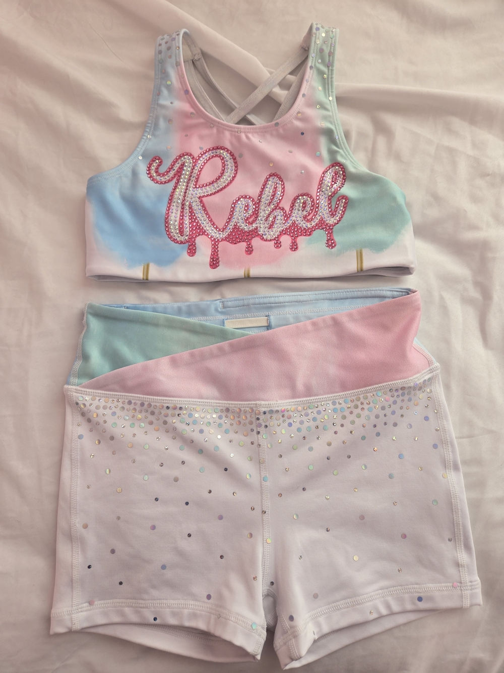 Rebel Girls Cotton Candy Top & Shorts Set - Pink Blue Mint